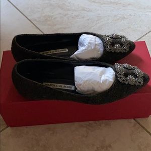 Manolo Blahnik tweed flats